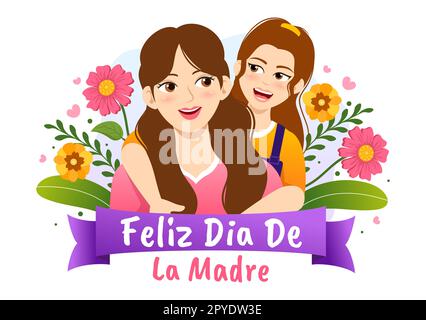 Feliz DÃa De La Madre Illustration with Celebrating Happy Mother Day and Cute Kids in Flat Cartoon Hand Drawn for Web Banner or Landing Page Templates Stock Photo