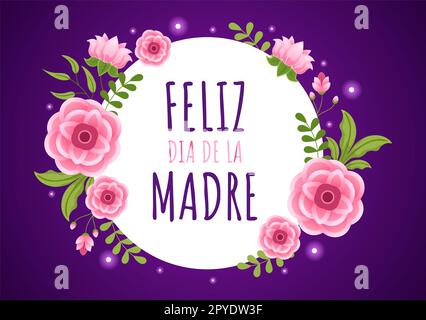 Feliz DÃa De La Madre Illustration with Celebrating Happy Mother Day and Cute Kids in Flat Cartoon Hand Drawn for Web Banner or Landing Page Templates Stock Photo