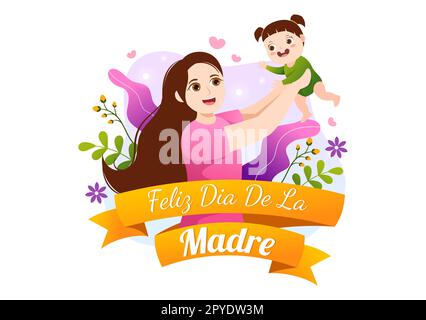 Feliz DÃa De La Madre Illustration with Celebrating Happy Mother Day and Cute Kids in Flat Cartoon Hand Drawn for Web Banner or Landing Page Templates Stock Photo