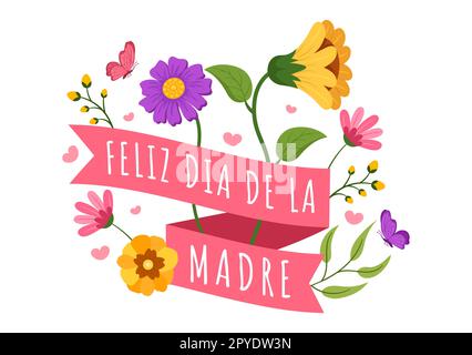 Feliz DÃa De La Madre Illustration with Celebrating Happy Mother Day and Cute Kids in Flat Cartoon Hand Drawn for Web Banner or Landing Page Templates Stock Photo