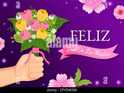 Feliz DÃa De La Madre Illustration with Celebrating Happy Mother Day and Cute Kids in Flat Cartoon Hand Drawn for Web Banner or Landing Page Templates Stock Photo