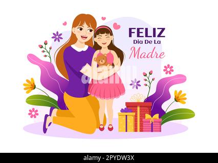 Feliz DÃa De La Madre Illustration with Celebrating Happy Mother Day and Cute Kids in Flat Cartoon Hand Drawn for Web Banner or Landing Page Templates Stock Photo