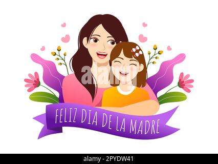 Feliz DÃa De La Madre Illustration with Celebrating Happy Mother Day and Cute Kids in Flat Cartoon Hand Drawn for Web Banner or Landing Page Templates Stock Photo