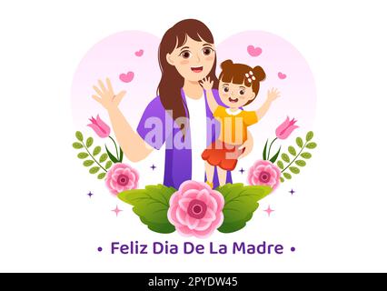 Feliz DÃa De La Madre Illustration with Celebrating Happy Mother Day and Cute Kids in Flat Cartoon Hand Drawn for Web Banner or Landing Page Templates Stock Photo