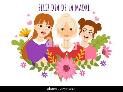 Feliz DÃa De La Madre Illustration with Celebrating Happy Mother Day and Cute Kids in Flat Cartoon Hand Drawn for Web Banner or Landing Page Templates Stock Photo