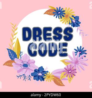 Hand writing sign Dress Code. Business overview an accepted way of dressing for a particular occasion or group Stock Photo