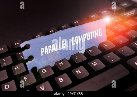 Hand writing sign Parallel Computing. Business approach simultaneous calculation by means of software and hardware Stock Photo