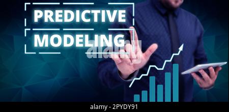 Conceptual caption Predictive Modeling. Word Written on maintenance strategy driven by predictive analytics Stock Photo
