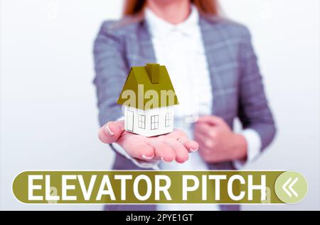 Conceptual caption Elevator Pitch. Business concept A persuasive sales pitch Brief speech about the product Stock Photo