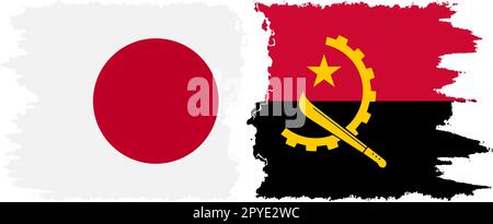 Angola and Japan grunge flags connection, vector Stock Vector