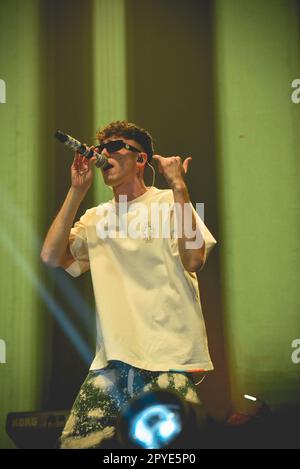 April 21, 2023, Naples, Italy: The Italian singer LDA, pseudonym of Luca D'Alessio, performs live at PalaPartenope with his new tour 2023. (Credit Image: © Paola Visone/Pacific Press via ZUMA Press Wire) EDITORIAL USAGE ONLY! Not for Commercial USAGE! Stock Photo