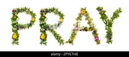 Blooming Flower Letters Building English Word Pray Stock Photo