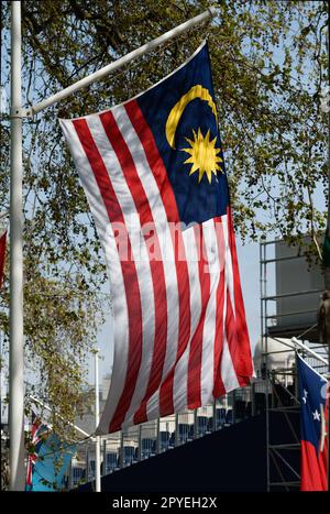 The flag of commonwealth country Malaysia flying in London before trhe coronation, England Stock Photo