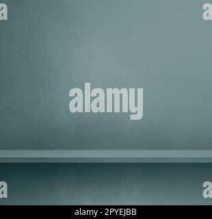 Empty shelf on a blue grey concrete wall. Background template. Square mockup Stock Photo