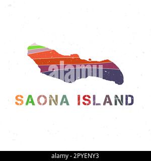 Saona Island map design. Shape of the island with beautiful geometric waves and grunge texture. Superb vector illustration. Stock Vector