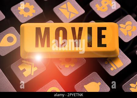 Hand writing sign Movie. Business overview Cinema or television film Motion picture Video displayed on screen Stock Photo