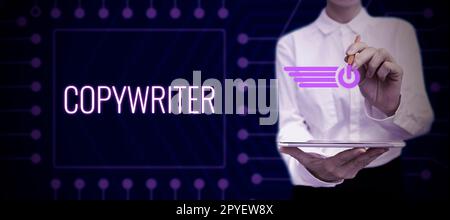 Hand writing sign Copywriter. Word Written on writing the text of ...