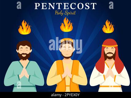 Pentecost Sunday Illustration with Flame and Holy Spirit Dove in Catholics or Christians Religious Culture Holiday Flat Cartoon Hand Drawn Templates Stock Photo