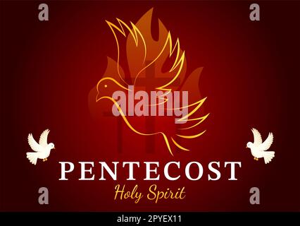 Pentecost Sunday Illustration with Flame and Holy Spirit Dove in Catholics or Christians Religious Culture Holiday Flat Cartoon Hand Drawn Templates Stock Photo