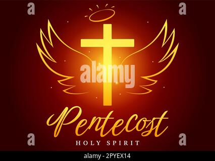 Pentecost Sunday Illustration with Flame and Holy Spirit Dove in Catholics or Christians Religious Culture Holiday Flat Cartoon Hand Drawn Templates Stock Photo