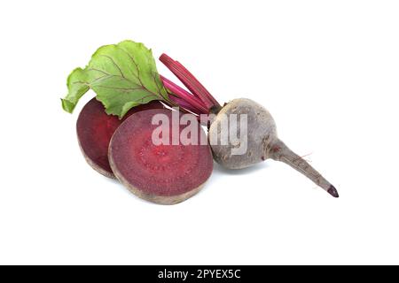 Sliced and whole fresh beetroot over whit Stock Photo