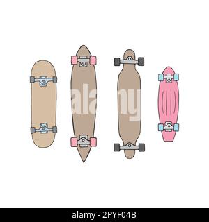 Vector set of hand drawn doodle sketch colored skateboards isolated on white background Stock Vector