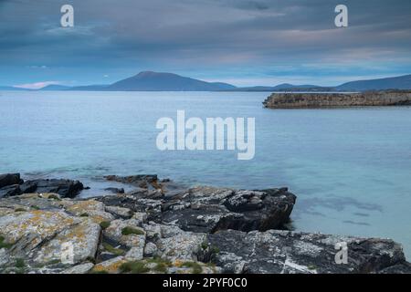 View of Slievemore mountain on Achill island from Inishkea South island on the Wild Atlantic Way in County Mayo in Ireland Stock Photo