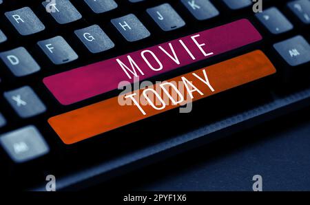 Hand writing sign Movie. Business showcase Cinema or television film Motion picture Video displayed on screen Stock Photo