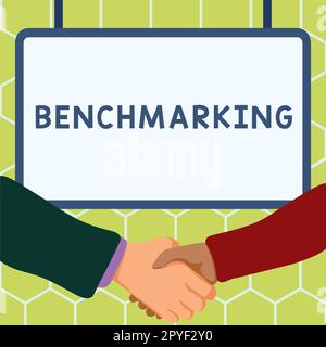 Hand writing sign Benchmarking. Business idea Evaluate something by ...