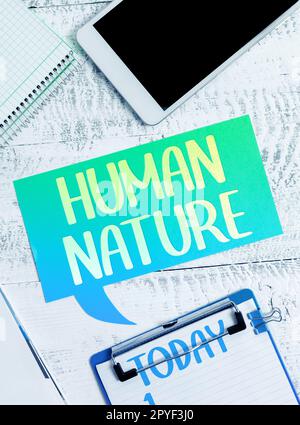 Text caption presenting Human Nature. Business concept psychological characteristics, feelings, and behavioral traits of humankind Stock Photo