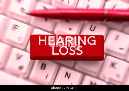 Handwriting text Hearing Loss. Word Written on is partial or total inability to listen to sounds normally Stock Photo