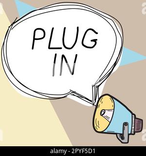 Conceptual display Plug In. Business concept putting device into ...