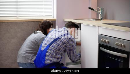 Kitchen Pipe Plumbing Damage Problem Stock Photo