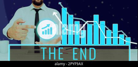 Text sign showing The End. Business approach Final part of play relationship event movie act Finish Conclusion Stock Photo