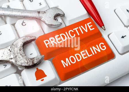 Text showing inspiration Predictive Modeling. Internet Concept maintenance strategy driven by predictive analytics Stock Photo