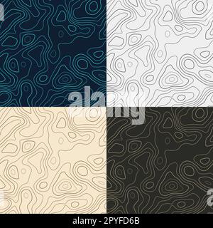 Topography patterns. Seamless elevation map tiles. Appealing isoline background. Artistic tileable patterns. Vector illustration. Stock Vector