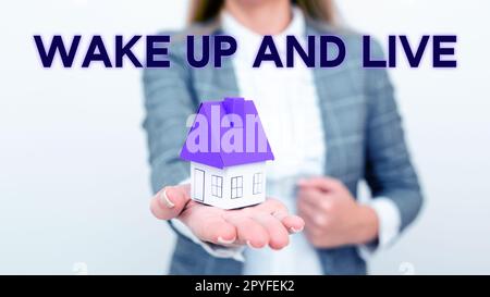Text sign showing Wake Up And Live. Business idea Motivation inspiration encouragement for being great Stock Photo