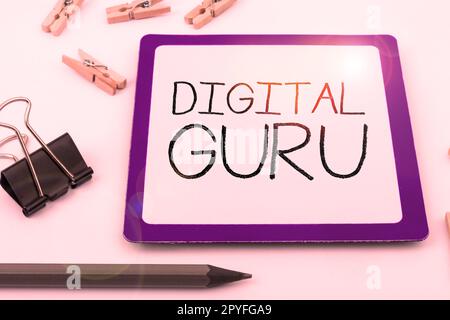 Text sign showing Digital Guru. Word for teacher and intellectual guide in matters of fundamental concern of electronics Stock Photo