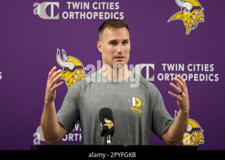 Minnesota Vikings quarterback Kirk Cousins speaks to the media during an  NFL football press conference in Eagan, Minn., Wednesday, May 3, 2023. (AP  Photo/Abbie Parr Stock Photo - Alamy