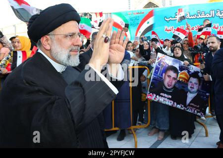 Sayyidah Zaynab, Damascus, Syria. 3rd May, 2023. Iranian President EBRAHIM RAISI attends Sayyidah Zaynab Mosque in Damascus on May 3, 2023. The visiting Iranian president hailed al-Assad for overcoming sanctions and achieving ''victory'' in the country's 12-year-long civil war, in which Tehran has been a significant ally. (Credit Image: © Iranian Presidency via ZUMA Press Wire) EDITORIAL USAGE ONLY! Not for Commercial USAGE! Stock Photo