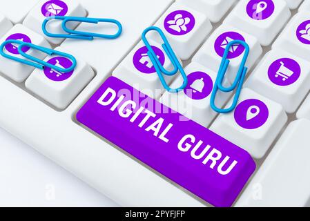 Text sign showing Digital Guru. Business approach teacher and intellectual guide in matters of fundamental concern of electronics Stock Photo