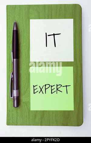 Writing displaying text It Expert. Business showcase person with a high level of knowledge in information technology Stock Photo