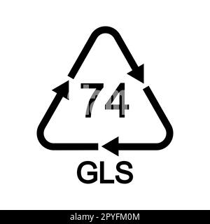 Light sort glass recycling sign in triangular shape with arrows. 74 GLS reusable icon isolated on white background. Environmental protection concept Stock Vector