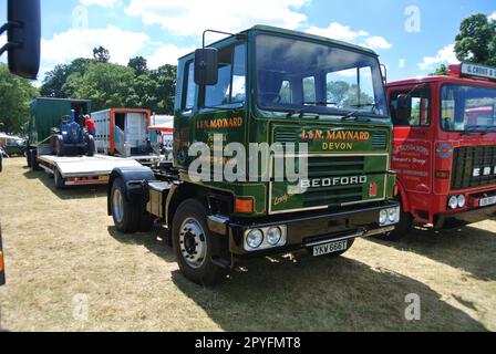 A 1978 Bedford TM lorry tractor cab parked on display at the 47th Historic Vehicle Gathering, Powderham, Devon, England, UK. Stock Photo