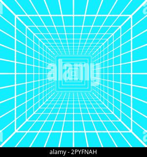 White square room wireframe in perspective on blue background. Hallway, studio, portal or box grid structure. Engineering, architecting or technical Stock Vector