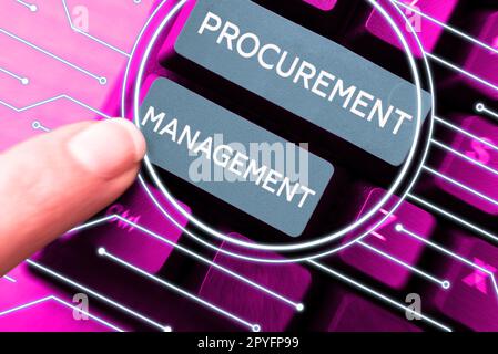 Sign displaying Procurement Management. Conceptual photo buying Goods and Services from External Sources Stock Photo