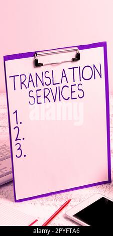 Writing displaying text Translation Services. Business showcase organization that provide people to translate speech Stock Photo