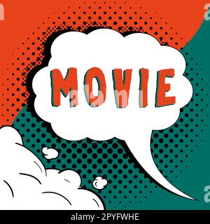 Hand writing sign Movie. Word Written on Cinema or television film Motion picture Video displayed on screen Stock Photo
