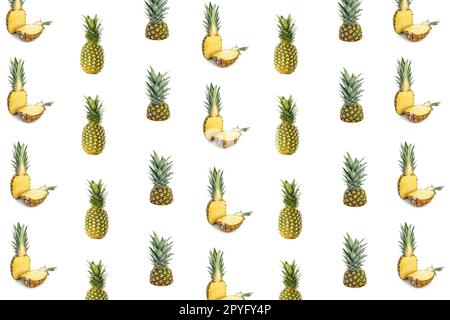 Many ripe pineapples on white background. Pattern for design Stock Photo