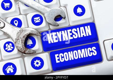 Text sign showing Keynesian Economics. Concept meaning monetary and fiscal programs by government to increase employment Stock Photo